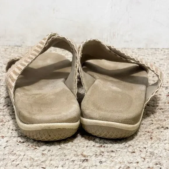 Women’s Sleek Bone Stripe Neutral Crisscross Comfortable Slide Sandals | 12W - Picture 4 of 9